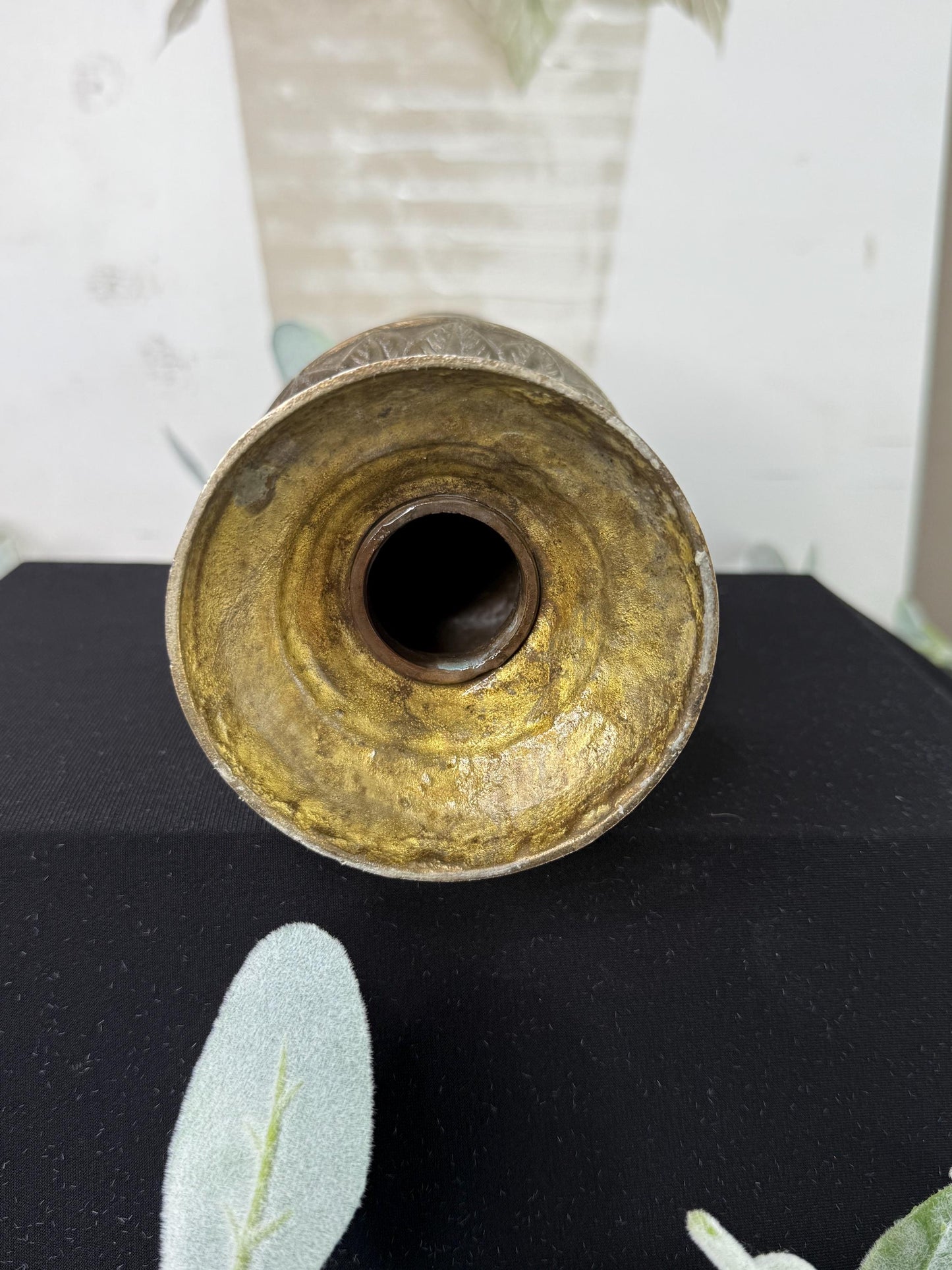 Patina Candle Holder: Metal or Pewter, 8.5" Tall