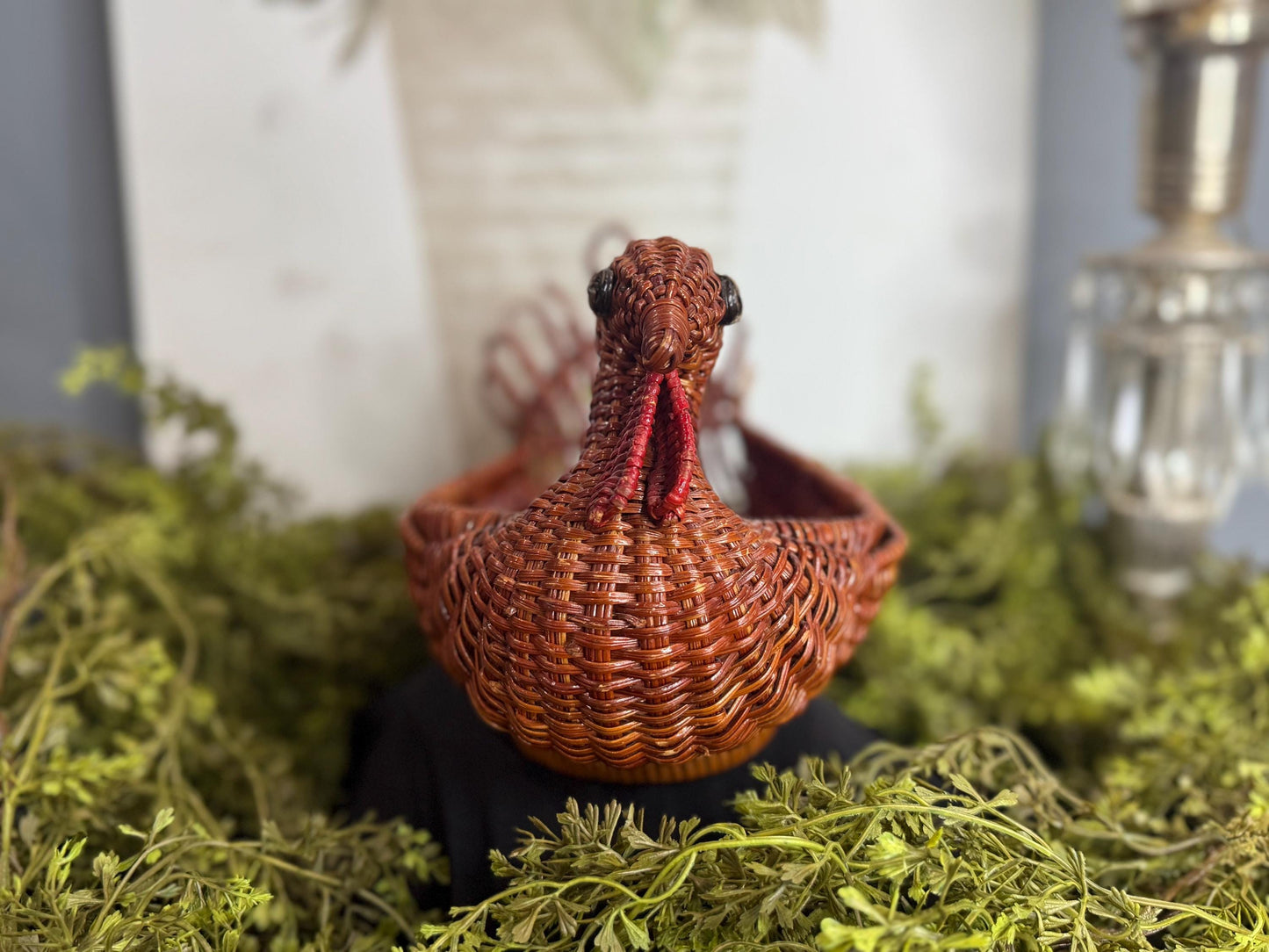 Vintage Rattan wicker turkey woven basket