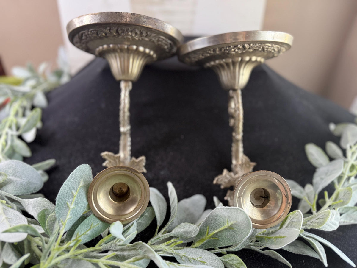 Vintage Silver Plated Candle Holder Sconces: Floral Scroll Design