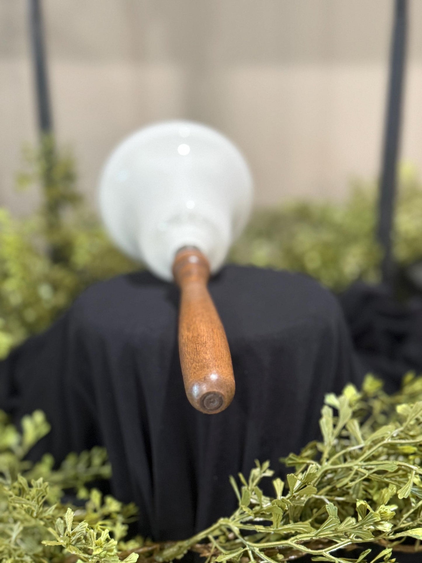 Vintage ceramic bell with wood handle