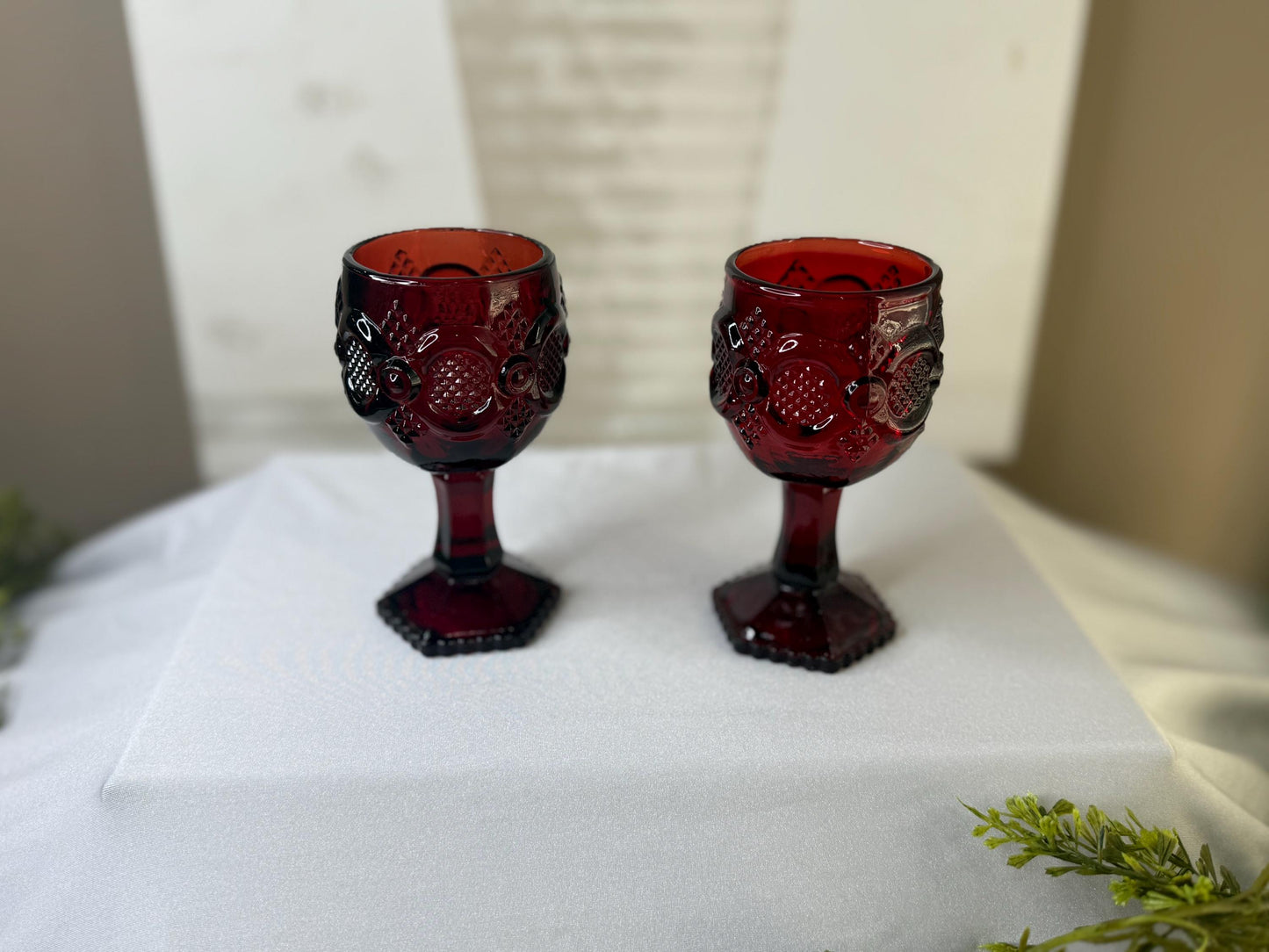 Avon Cape Cod 1876 Ruby Red pair of goblets