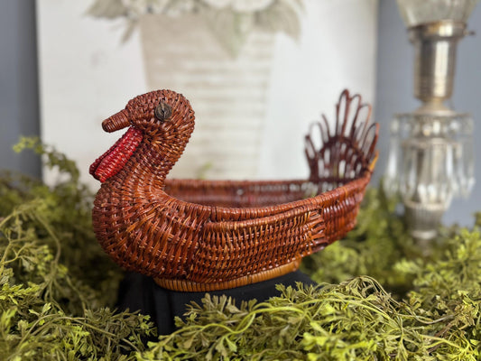 Vintage Rattan wicker turkey woven basket