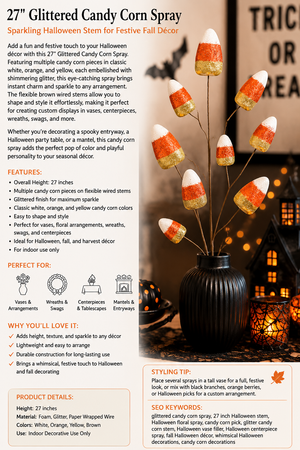 27" Glittered Candy Corn Spray | Halloween Decorative Floral