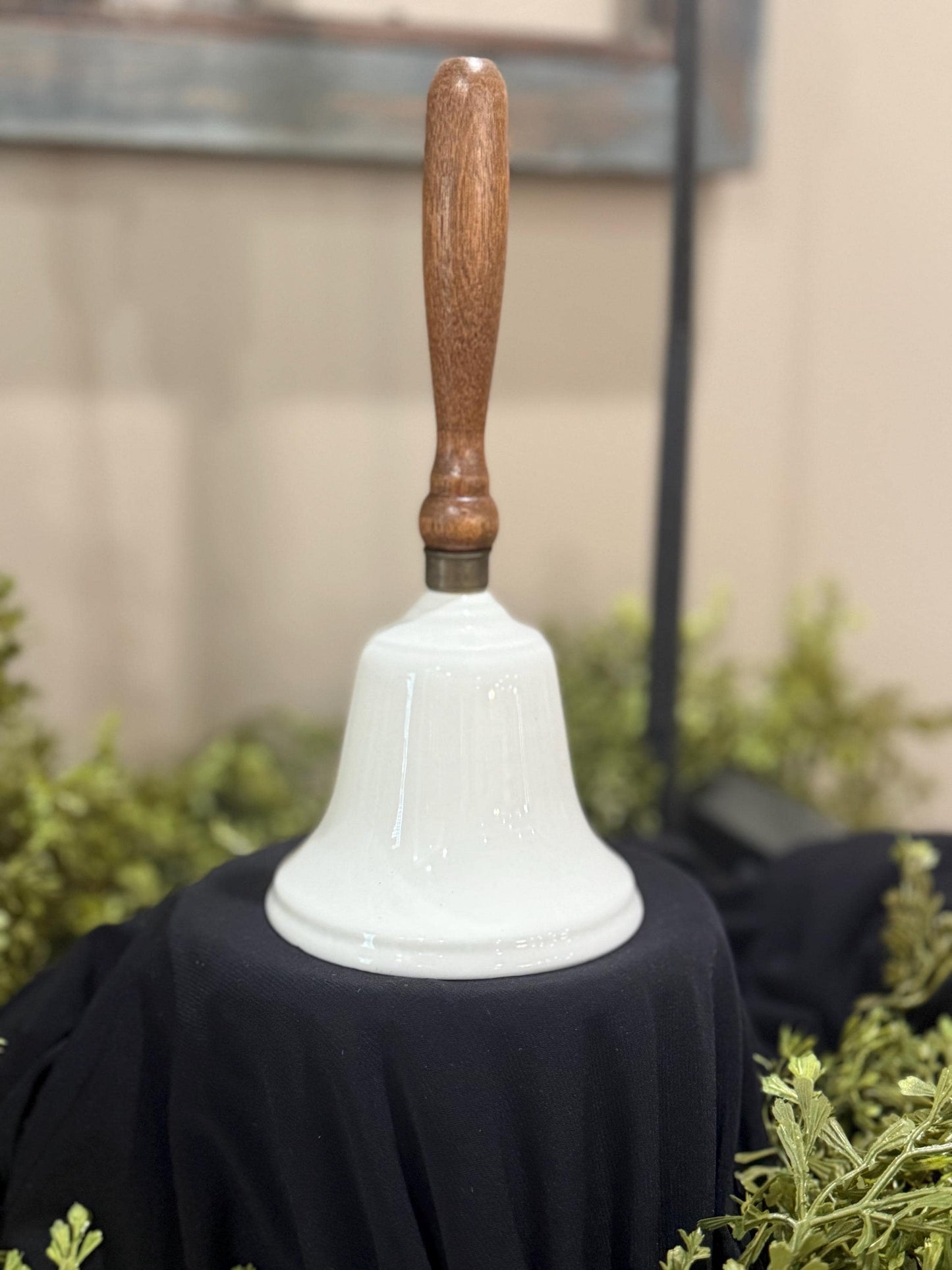 Vintage ceramic  bell with wood handle