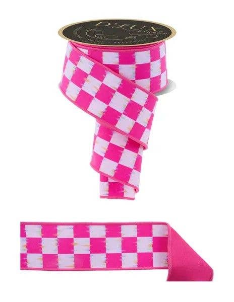 BOLD ANTIQUE FUSED CHECKERED:  Hot Pink/White