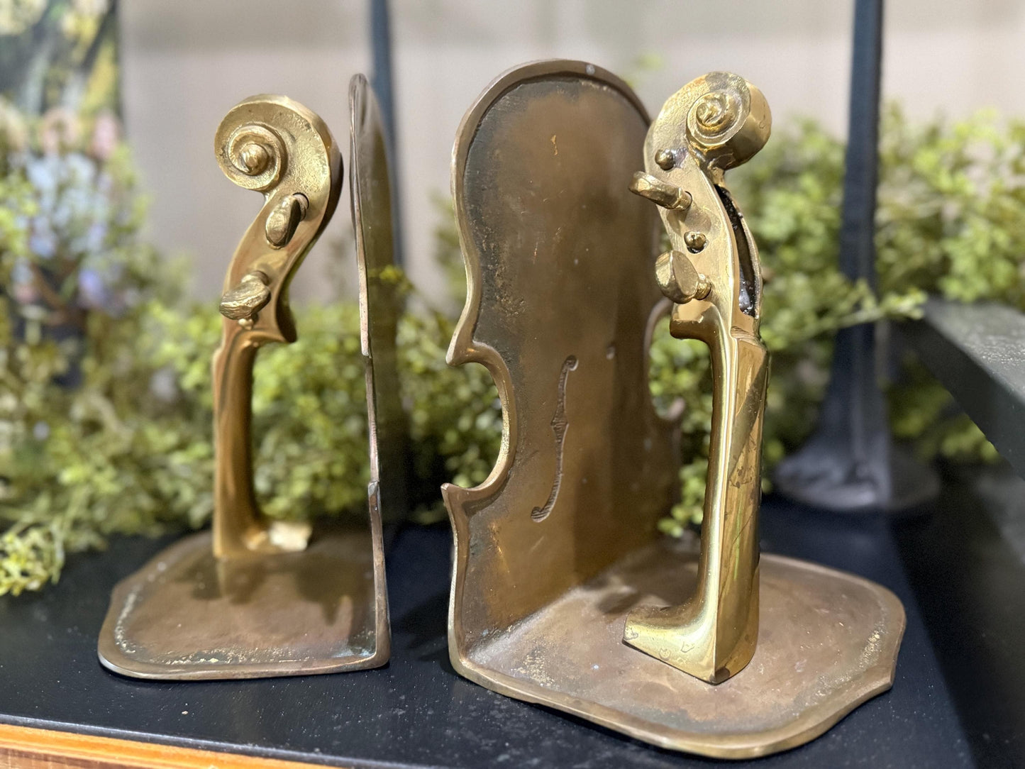 Stunning brass and copper violin bookends