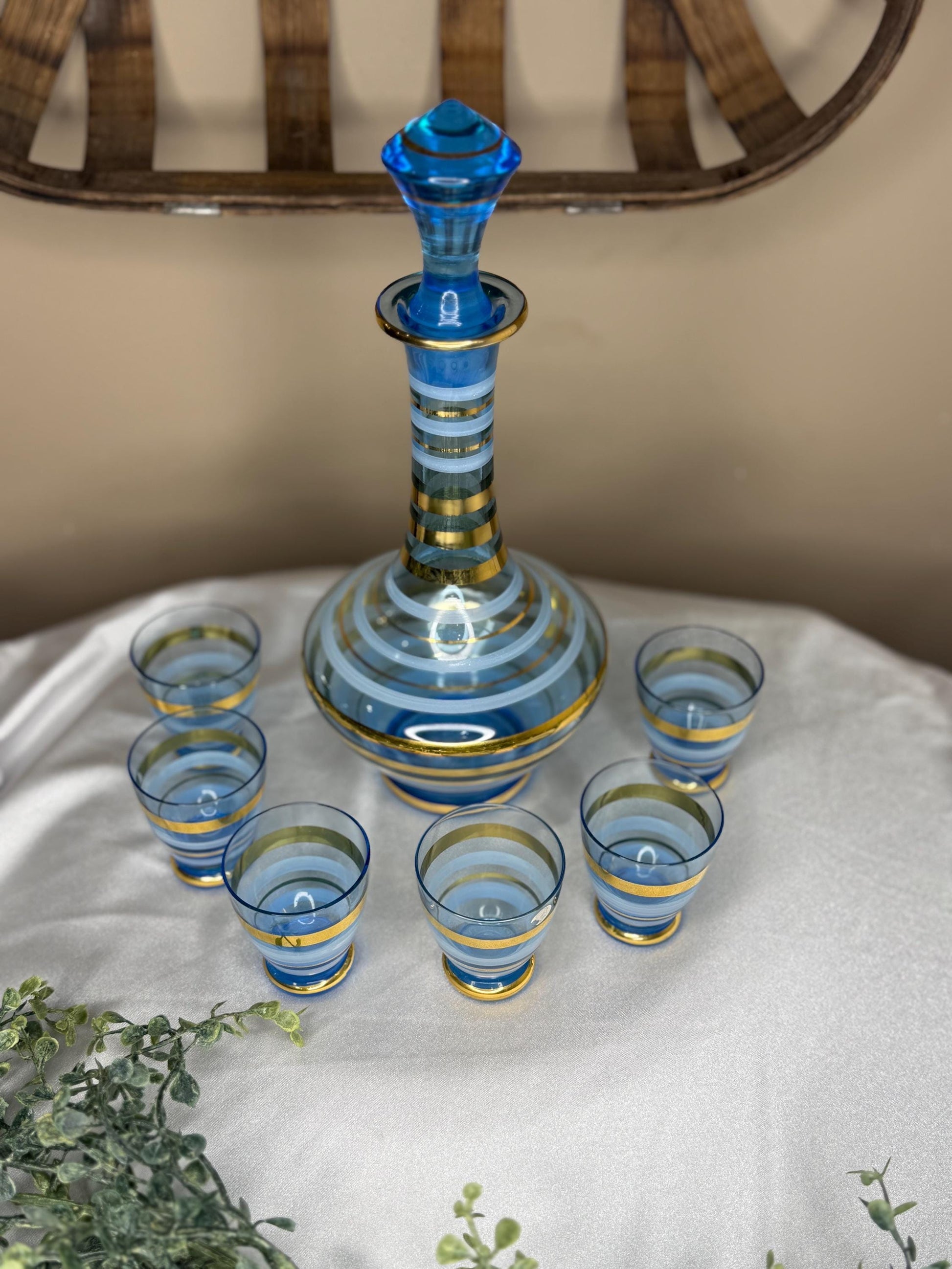 1950s Hungarian Art Glass Decanter Set