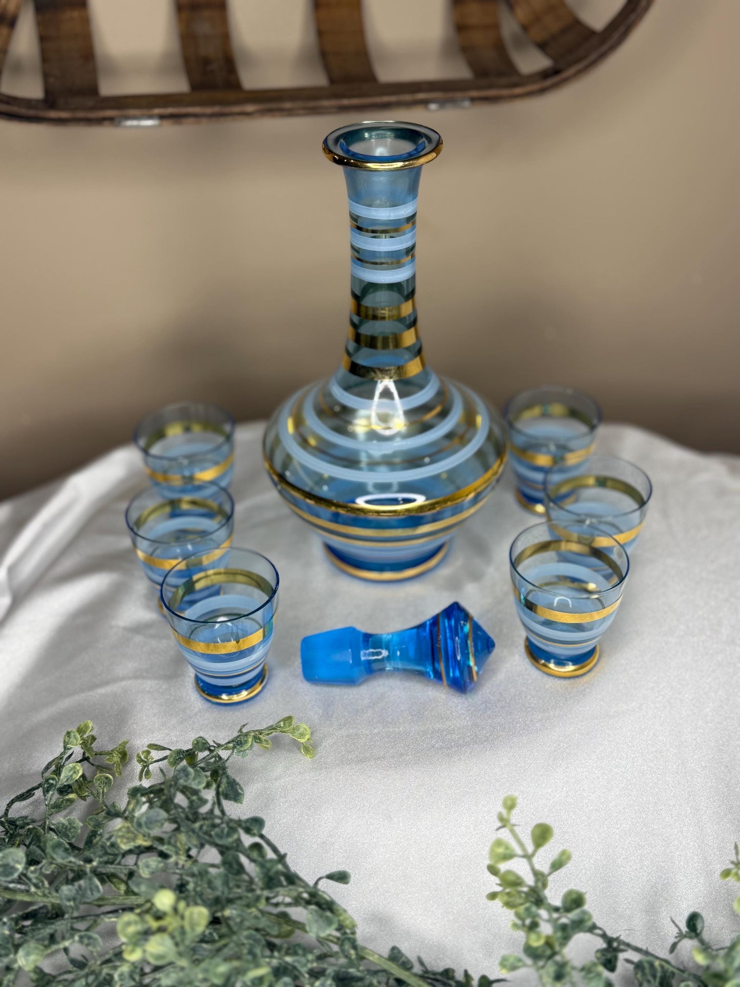 1950s Hungarian Art Glass Decanter Set