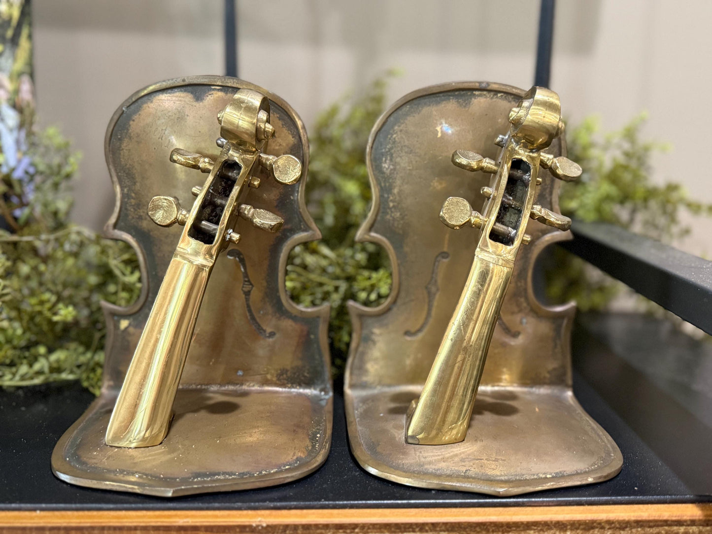 Stunning brass and copper violin bookends