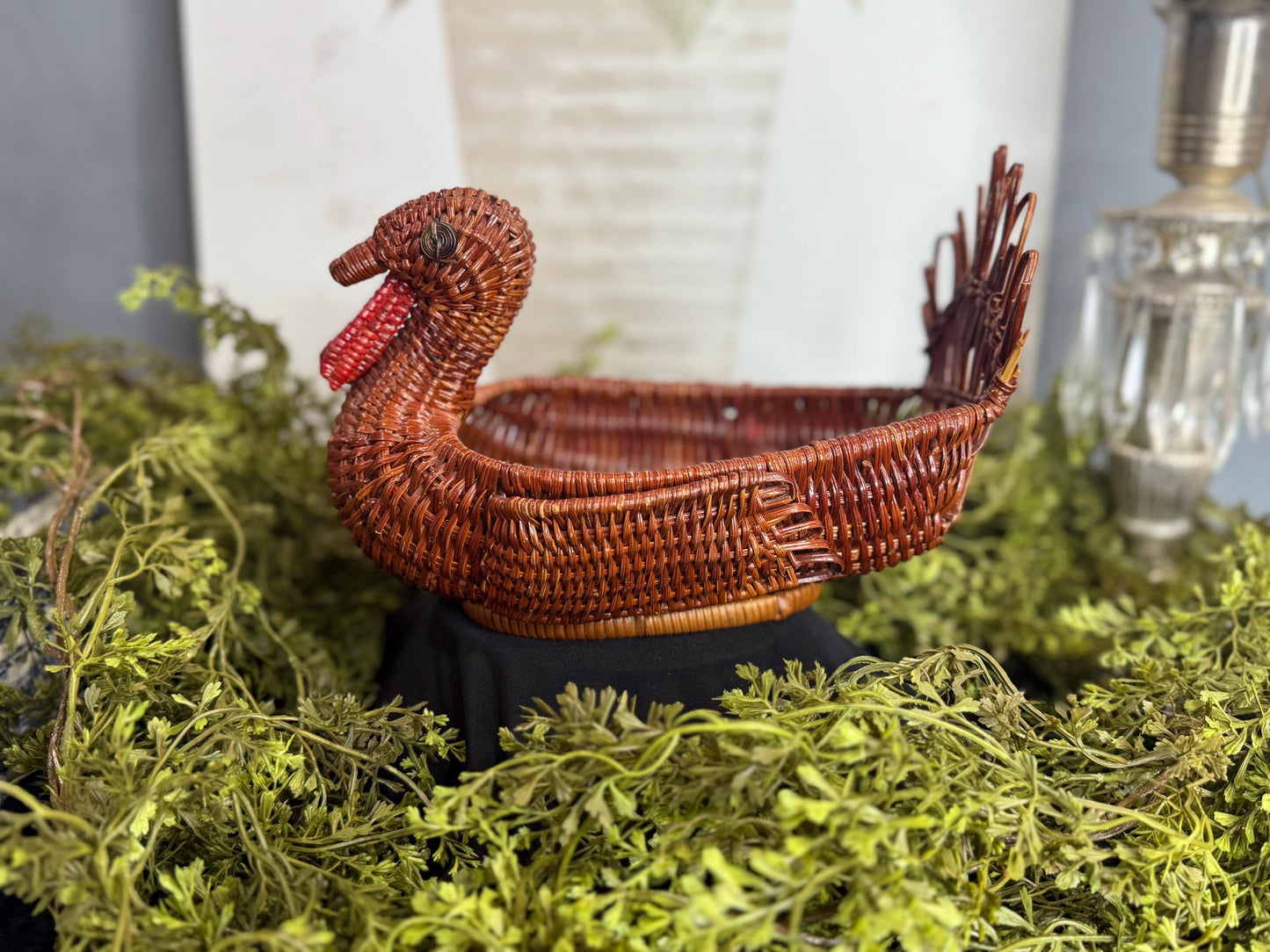 Vintage Rattan wicker turkey woven basket