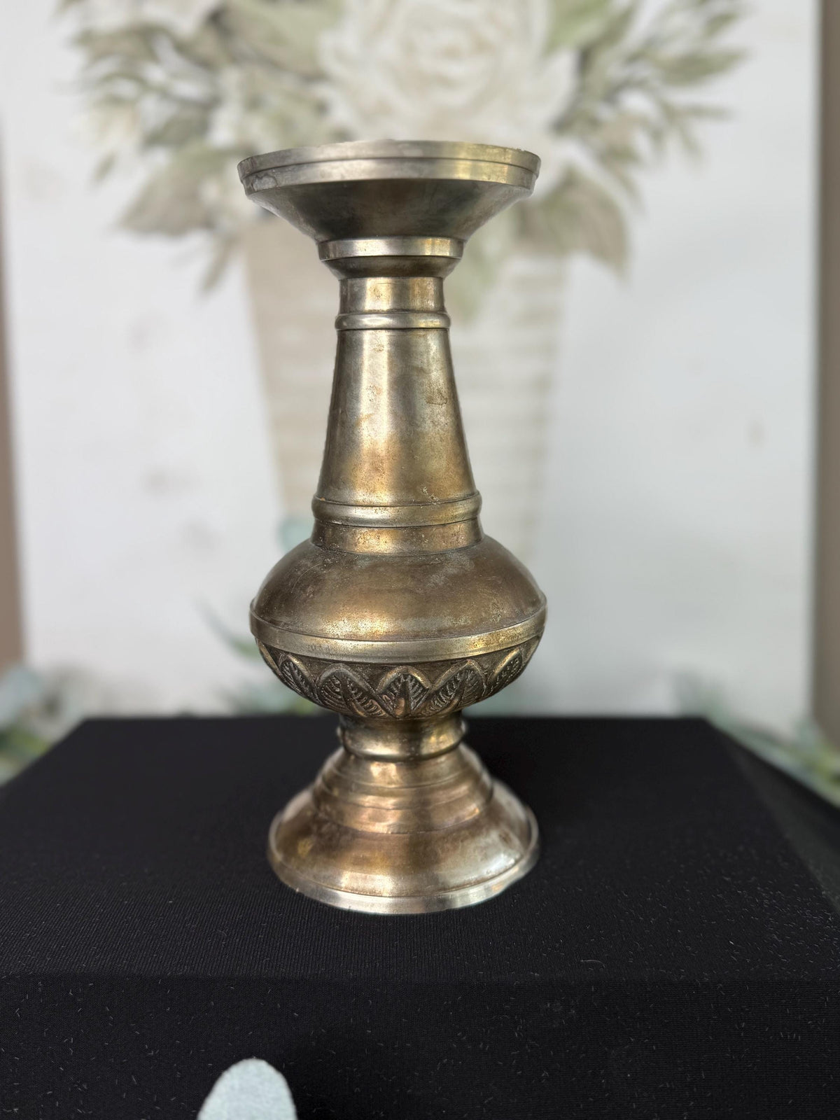 Patina Candle Holder: Metal or Pewter, 8.5" Tall