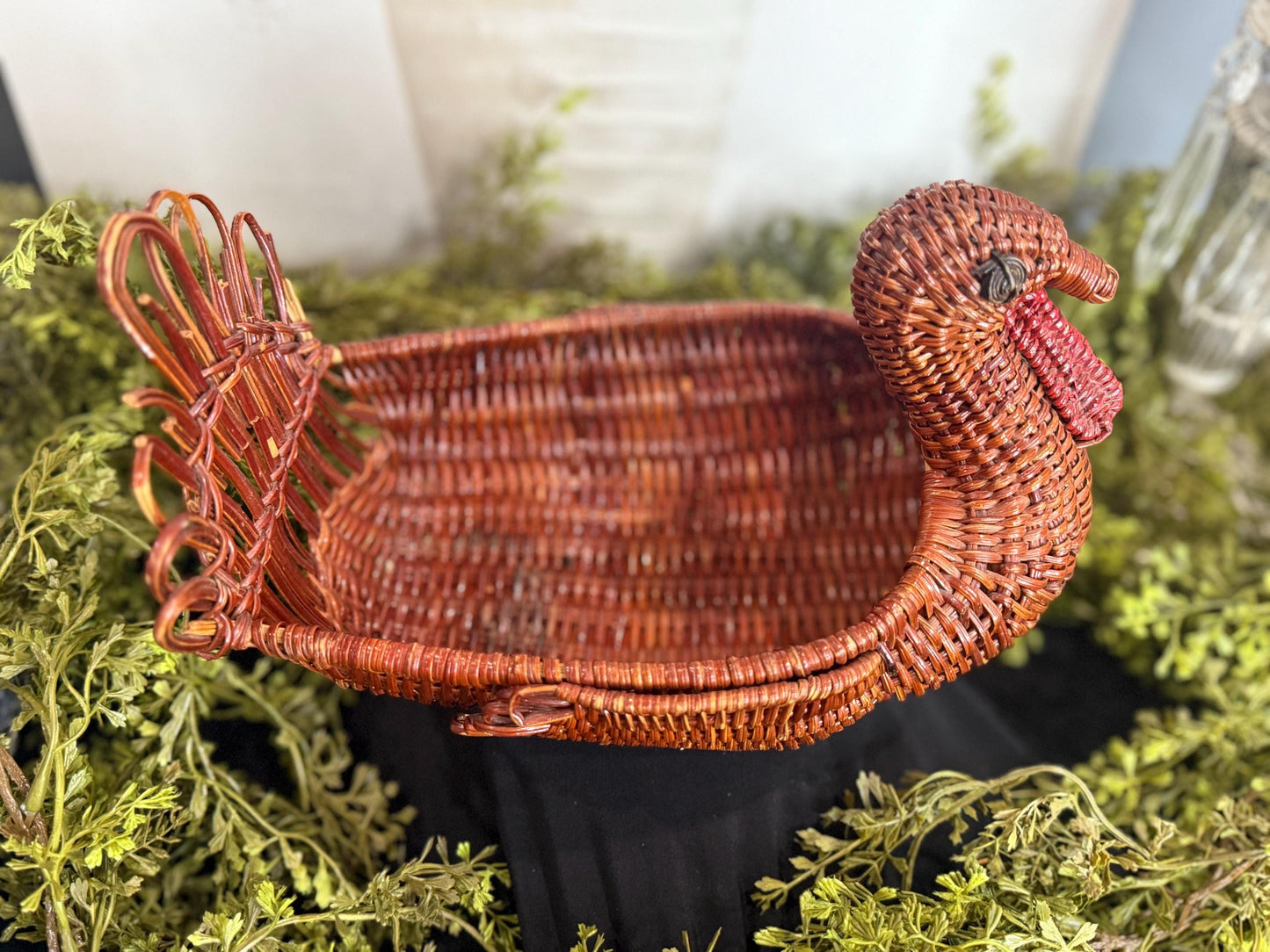 Vintage Rattan wicker turkey woven basket