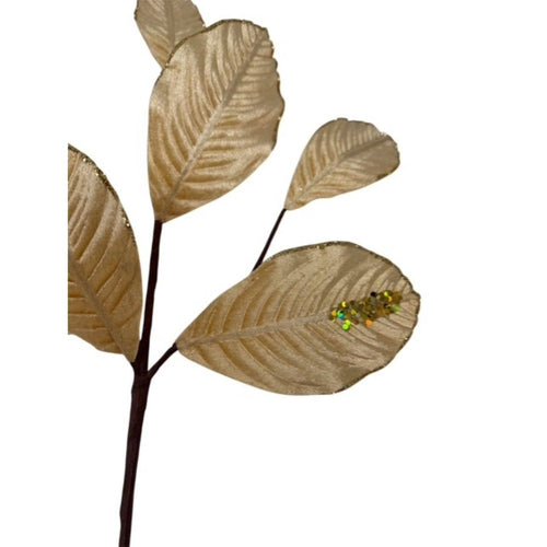 Velvet Magnolia Leaf w/ Sequins 26" - Gold
