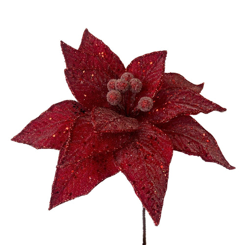 LuxBeaded Red Poinsettia Stem H:23" Dia:11"