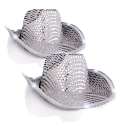LED Flashing Cowboy Hat with White Sequins
