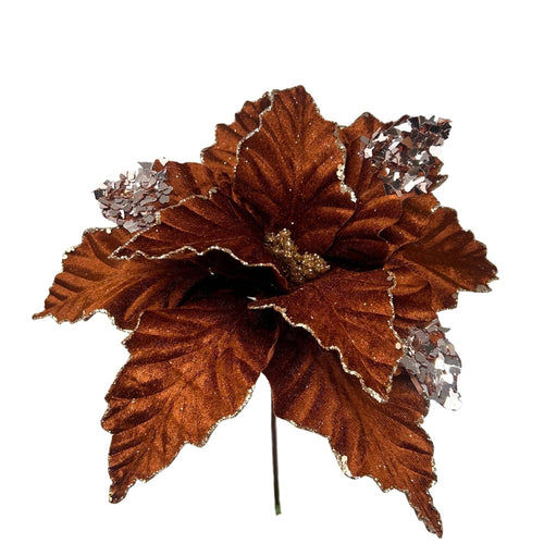 Chocolate Velvet Poinsettia w/ Champagne Sequins 15"