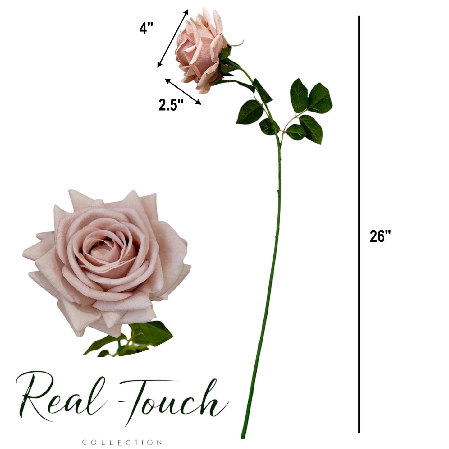26" Premium Real Touch Rose–Full & Elegant Bloom