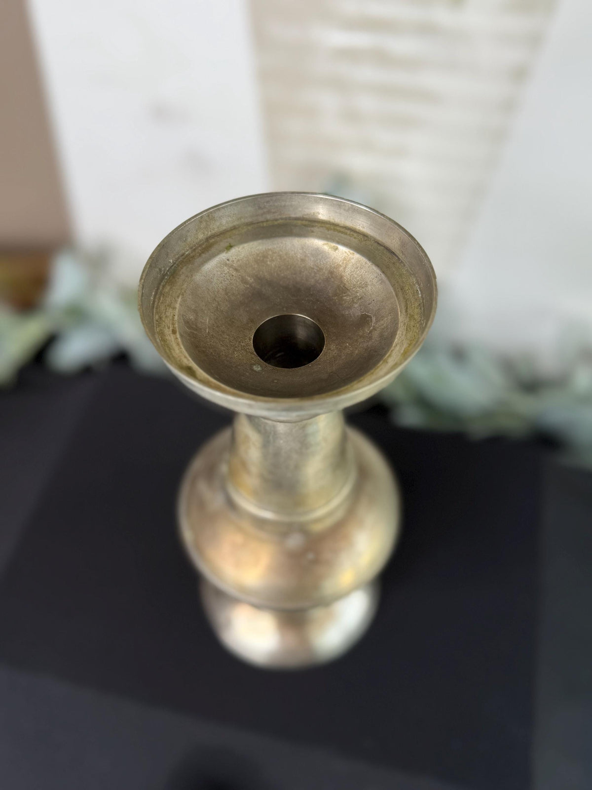 Patina Candle Holder: Metal or Pewter, 8.5" Tall