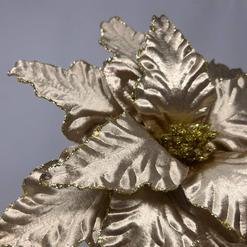 Metallic Velvet Poinsettia Stem - Taupe