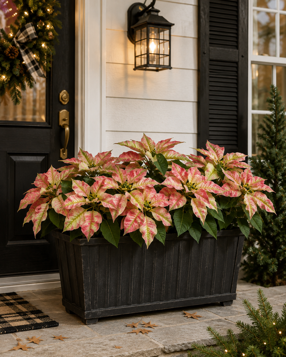 Grand Marbled Poinsettia Bush  | 21” Pink & Green