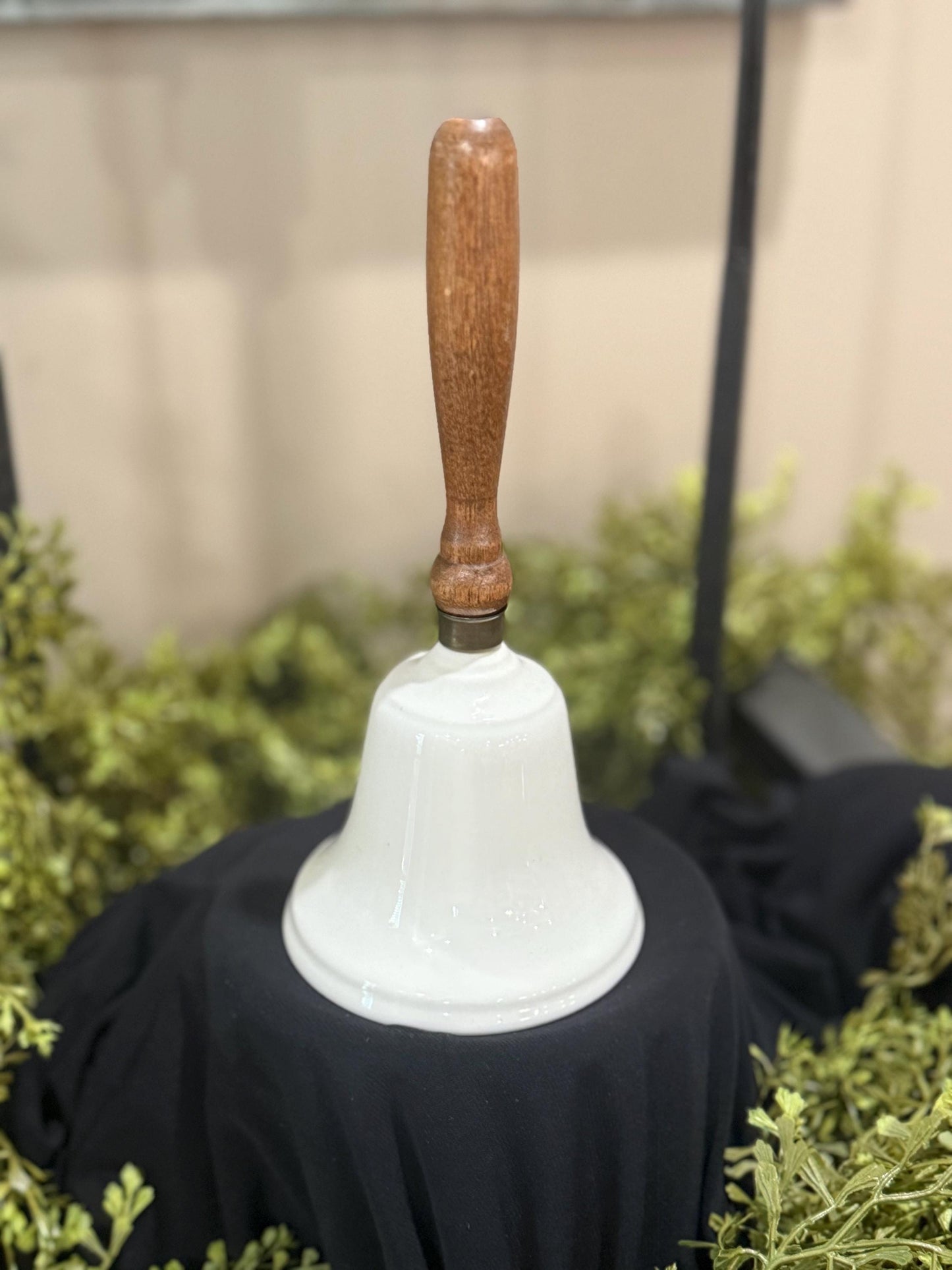 Vintage ceramic  bell with wood handle