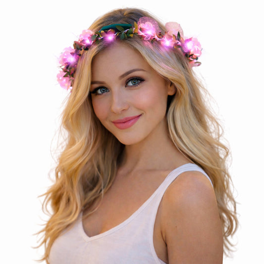 Light Up Pink Rose Flower Princess Halo Crown Headband