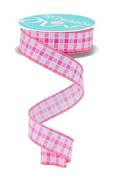 7/8"X10YD SMALL CHECK/FOAM LINES-WHITE/MULTI PINK-RGH717722