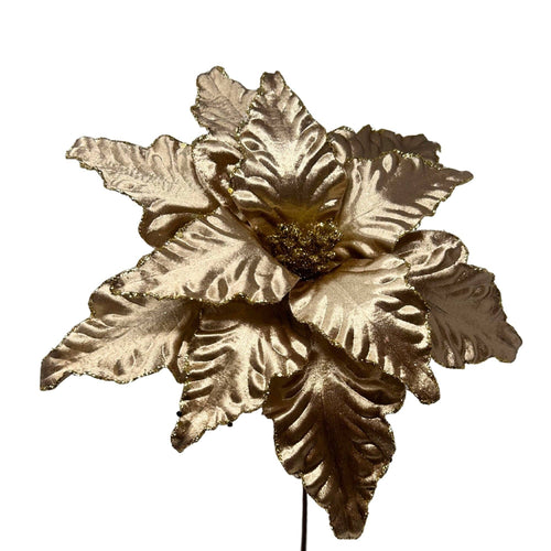 Metallic Velvet Poinsettia Stem - Taupe