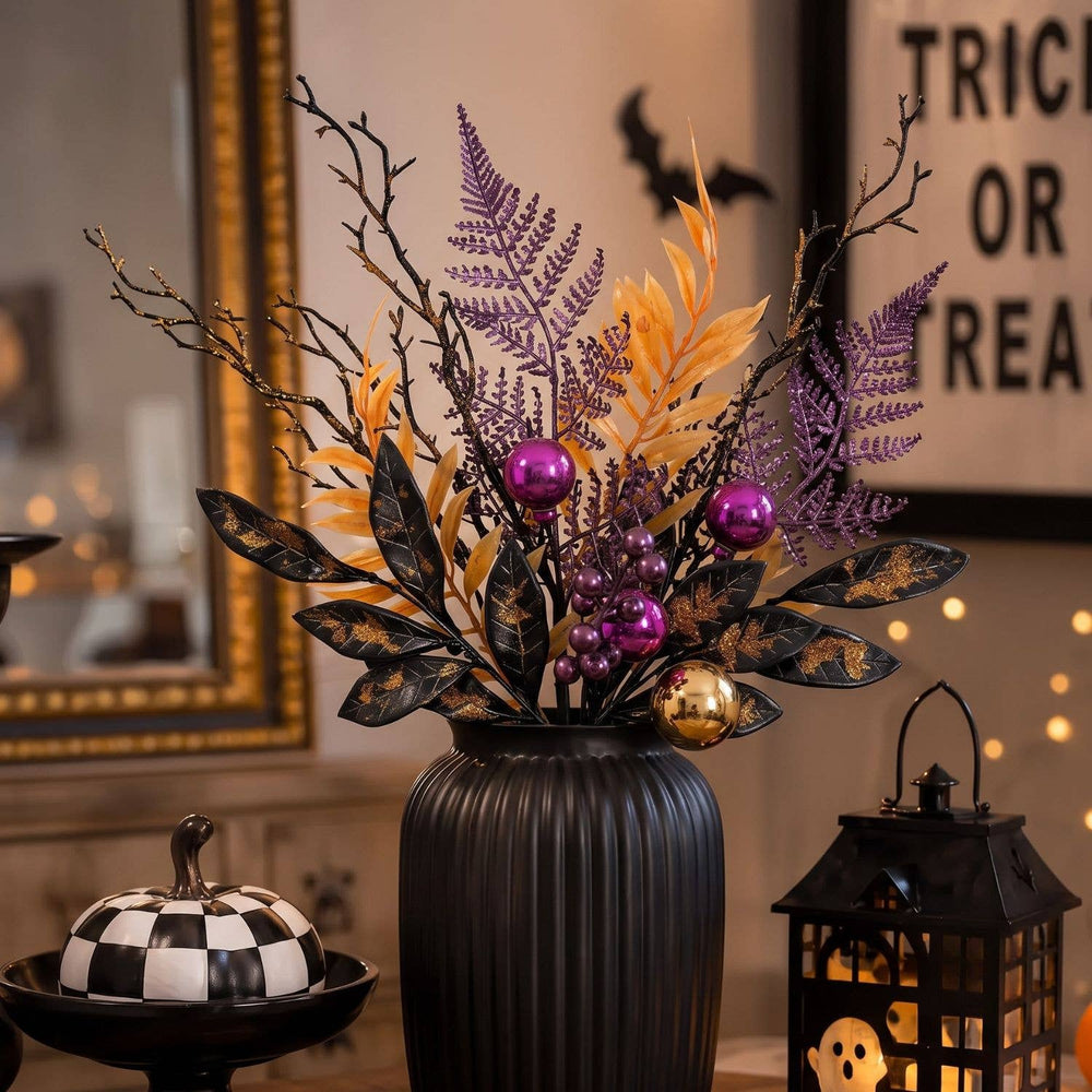 Mixed Metallic/Glitter Halloween Pick | Orange Purple 15.5"