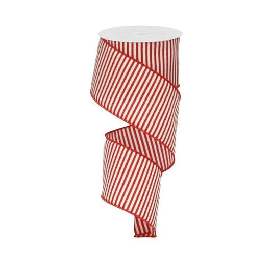 Wired Horizontal Stripe Ribbon: White/RED