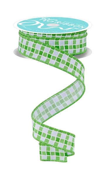 7/8"X10YD SMALL CHECK/FOAM LINES-WHITE/MULTI GREEN-RGH717709