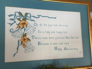 Framed Happy Anniversary Cross Stitch artwork