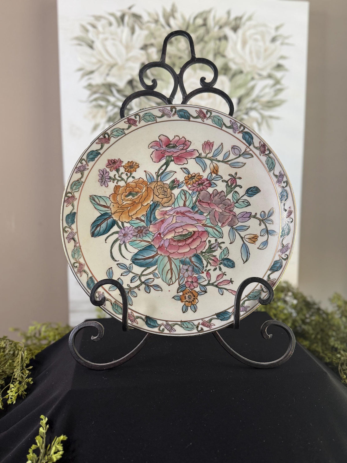 Porcelain embellished rose plate