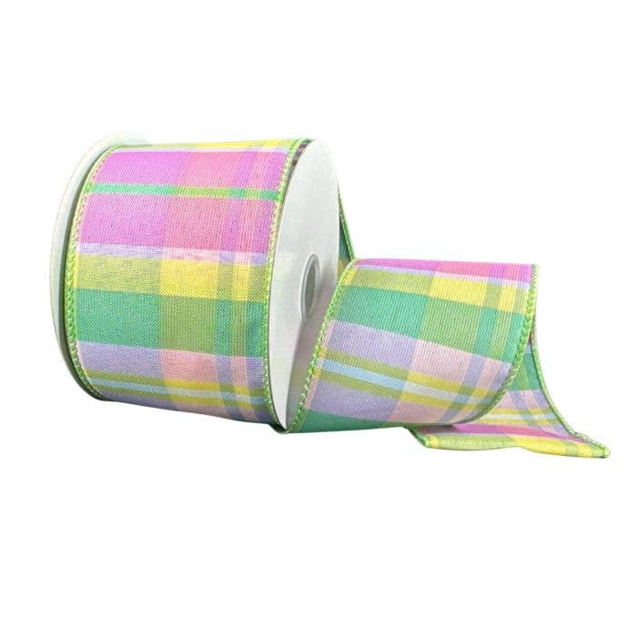 LIGHT YELLOW-MINT-PINK-BLUE-RED POSEY PLAID WIRED RIBBON