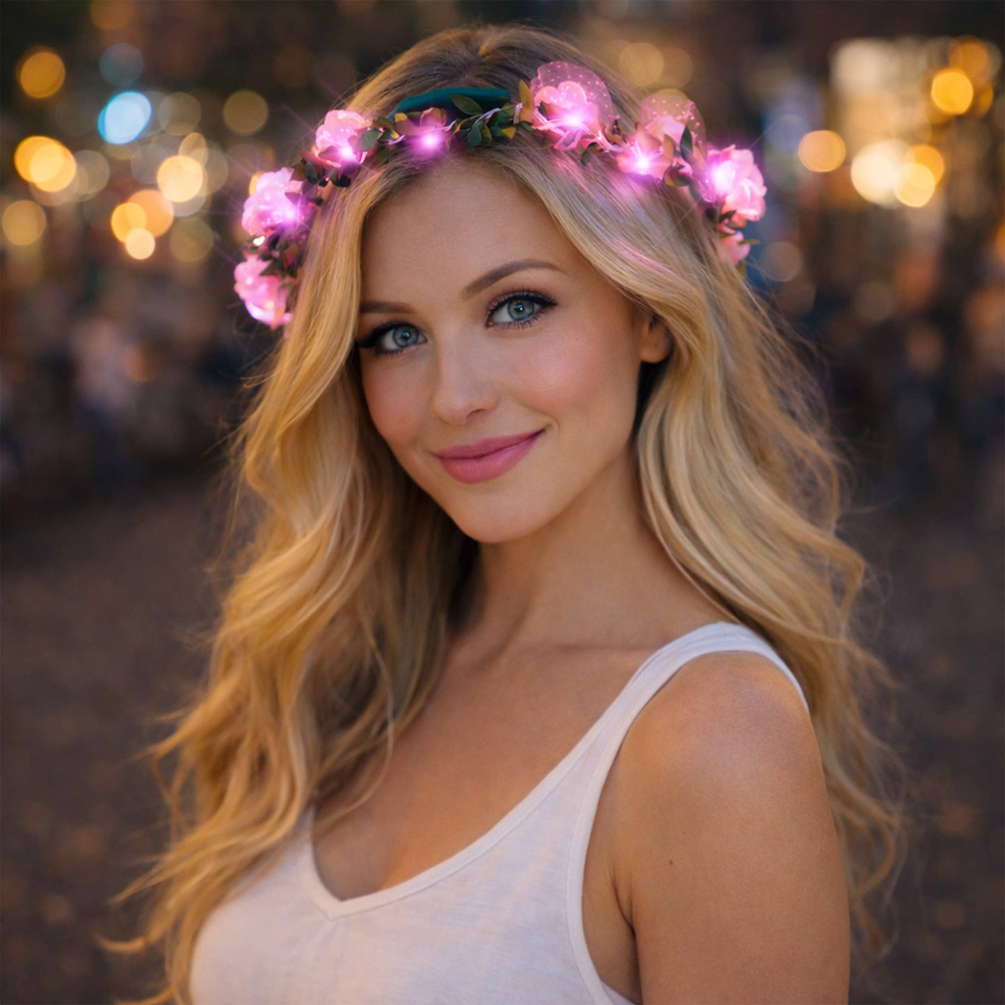 Light Up Pink Rose Flower Princess Halo Crown Headband