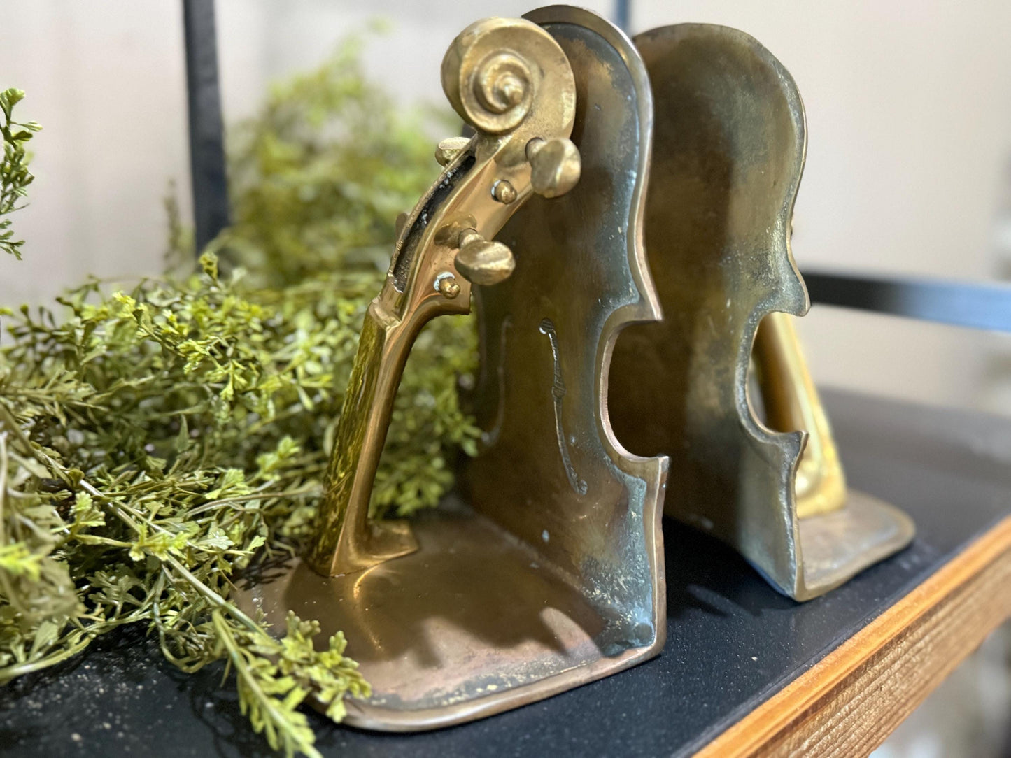 Stunning brass and copper violin bookends