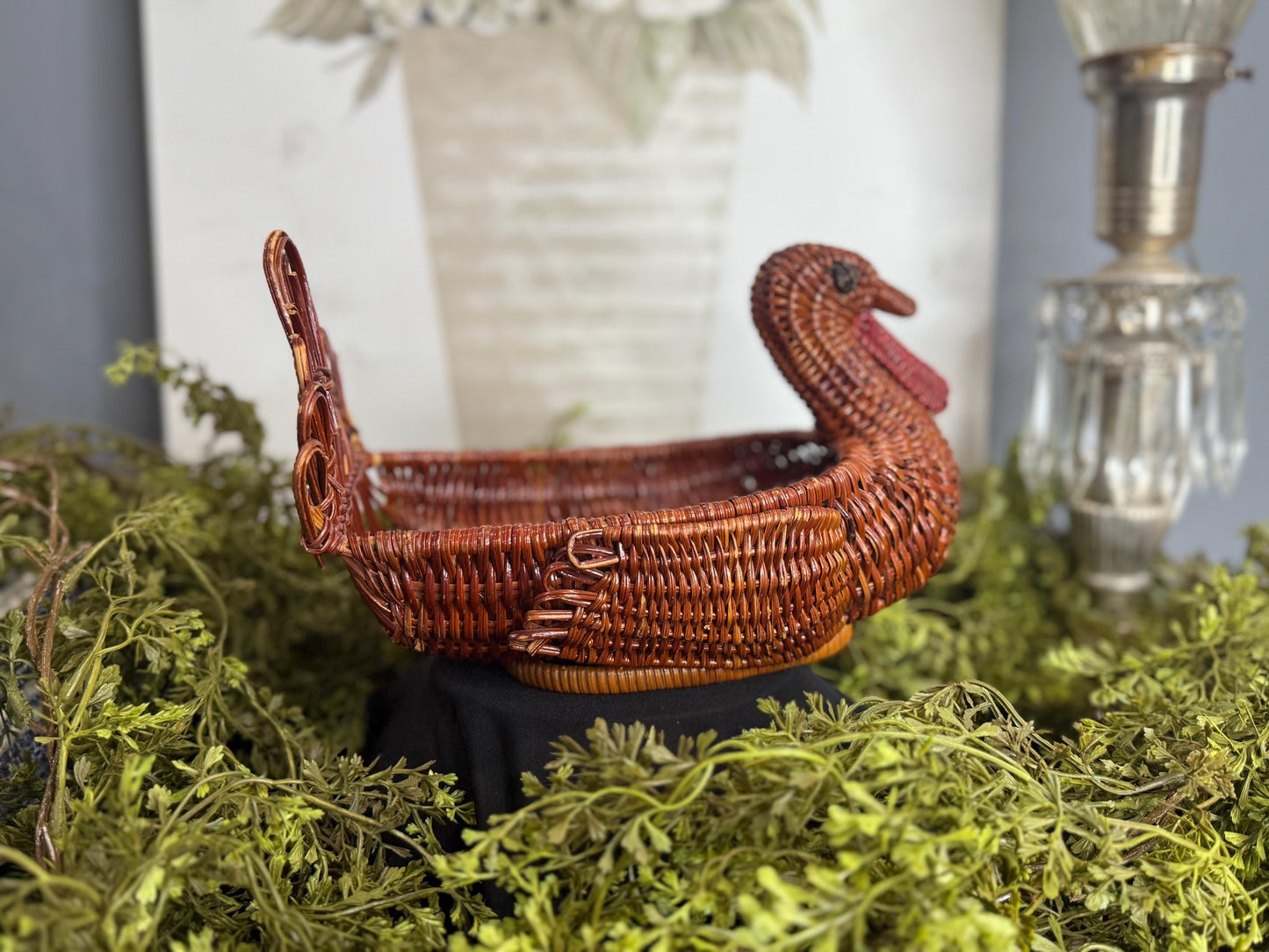 Vintage Rattan wicker turkey woven basket