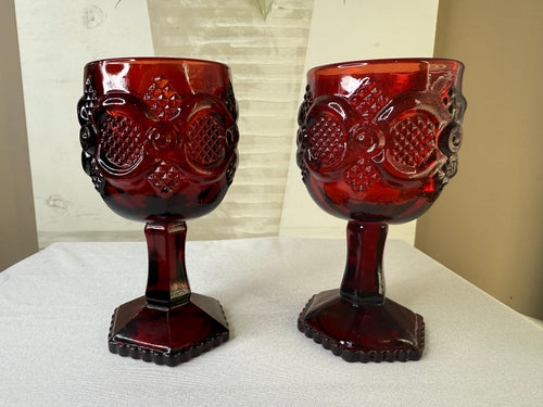 Avon Cape Cod 1876 Ruby Red pair of goblets