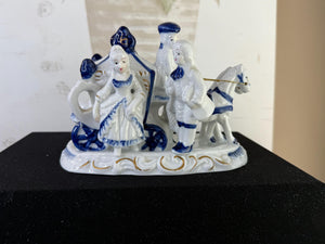 Vintage Porcelain Victorian Horse & Carriage Figurine