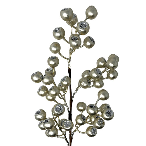 Metallic Glittered Pod Berry Spray 24" - Champagne