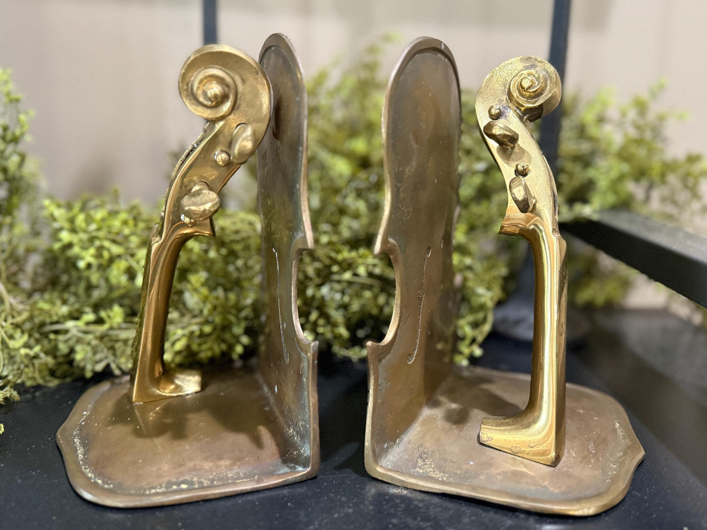 Stunning brass and copper violin bookends