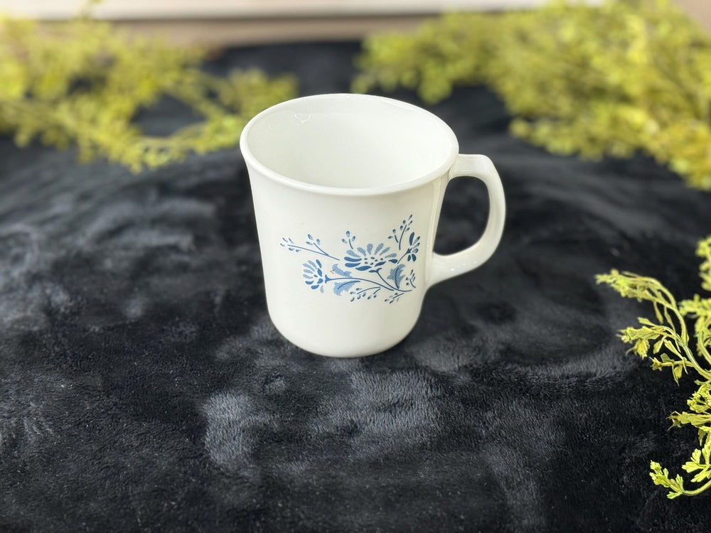 CORNING "COLONIAL MIST" Mug Coffee Cup Milk Glass White with Blue Flowers