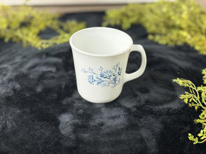 CORNING "COLONIAL MIST" Mug Coffee Cup Milk Glass White with Blue Flowers