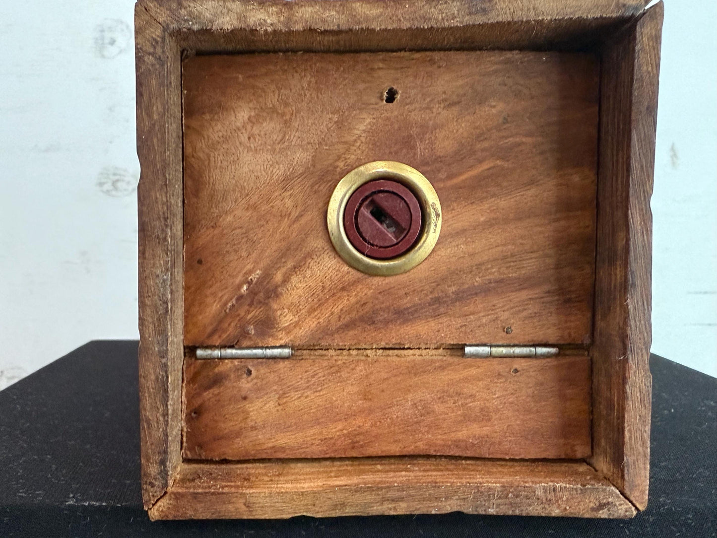 Hand Carved Wooden Money Bank with Brass Letters