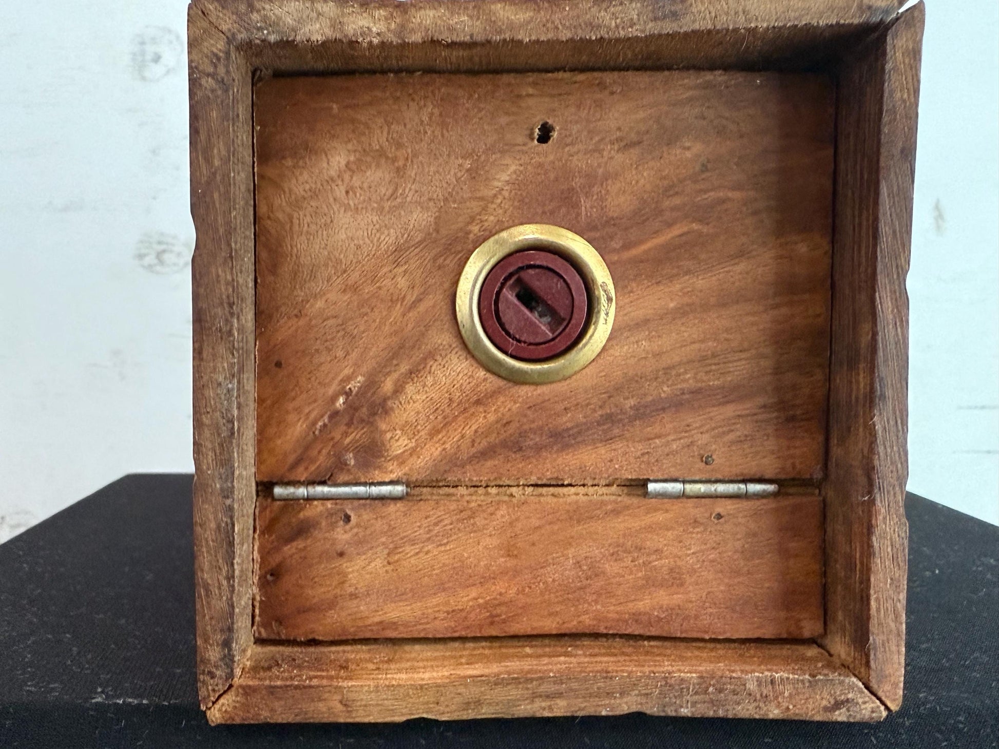 Hand Carved Wooden Money Bank with Brass Letters