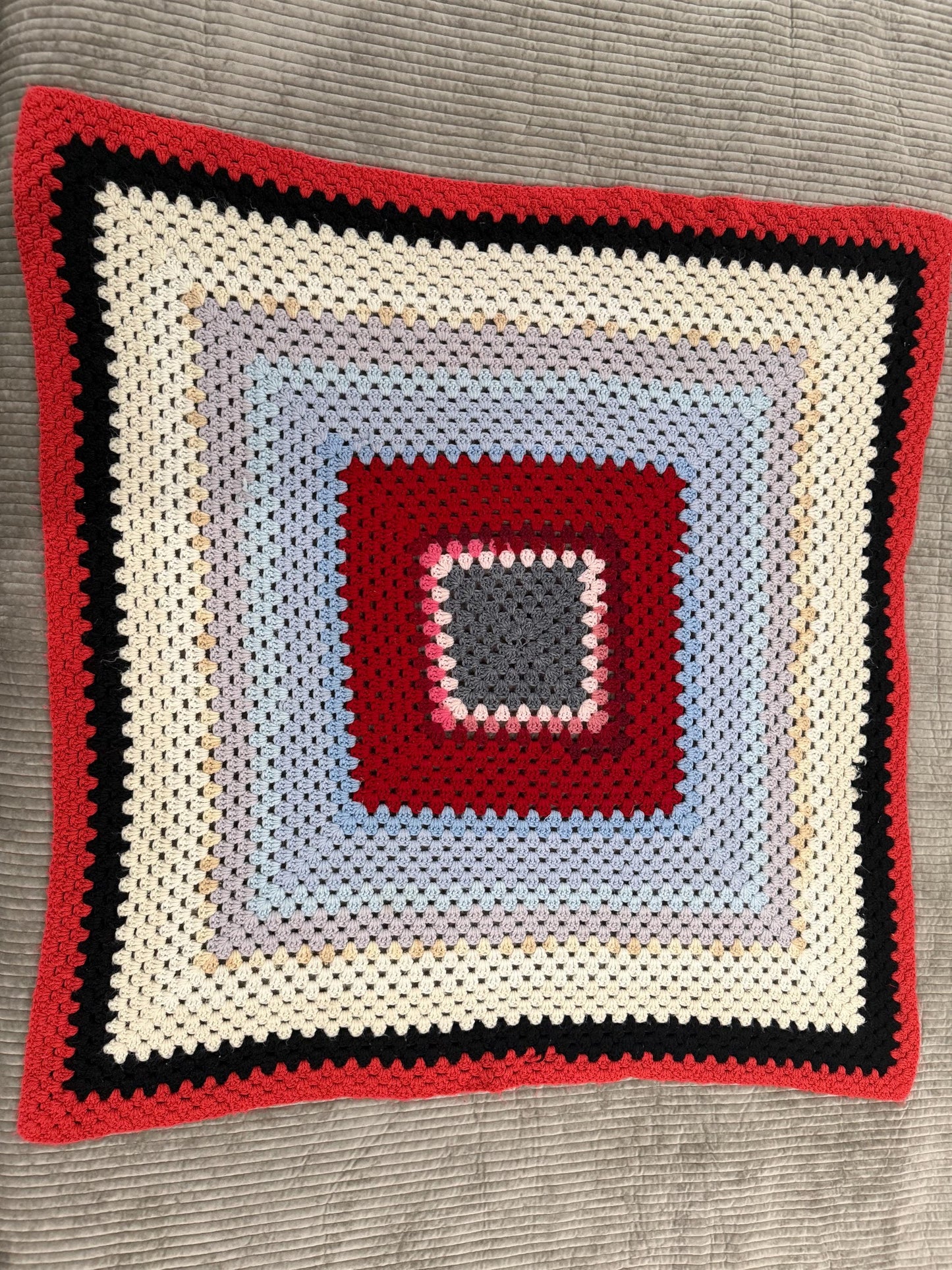 Handmade Crochet Afghan: Vibrant Winter Colors