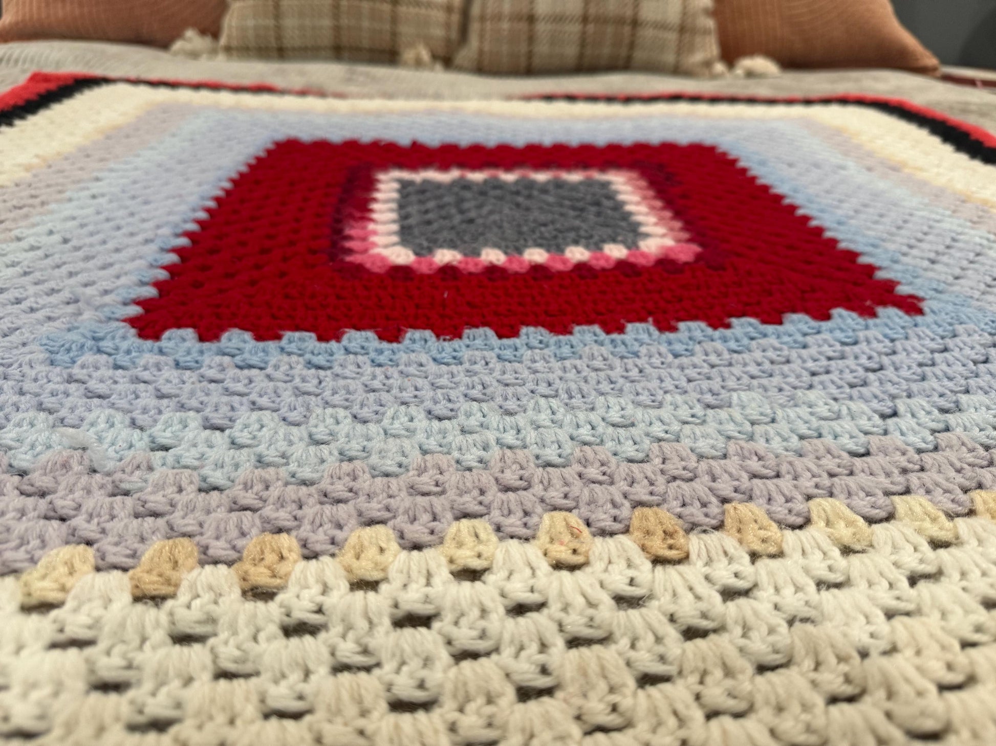 Handmade Crochet Afghan: Vibrant Winter Colors