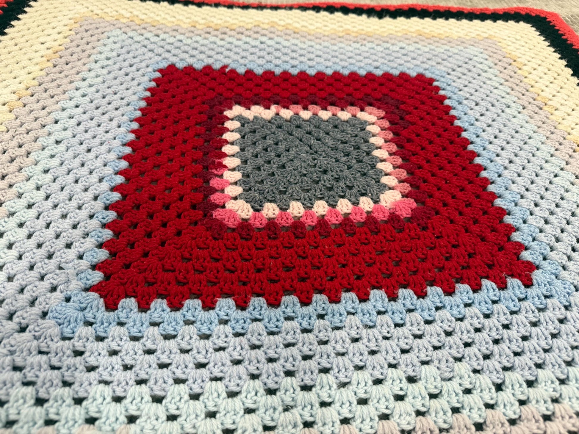 Handmade Crochet Afghan: Vibrant Winter Colors