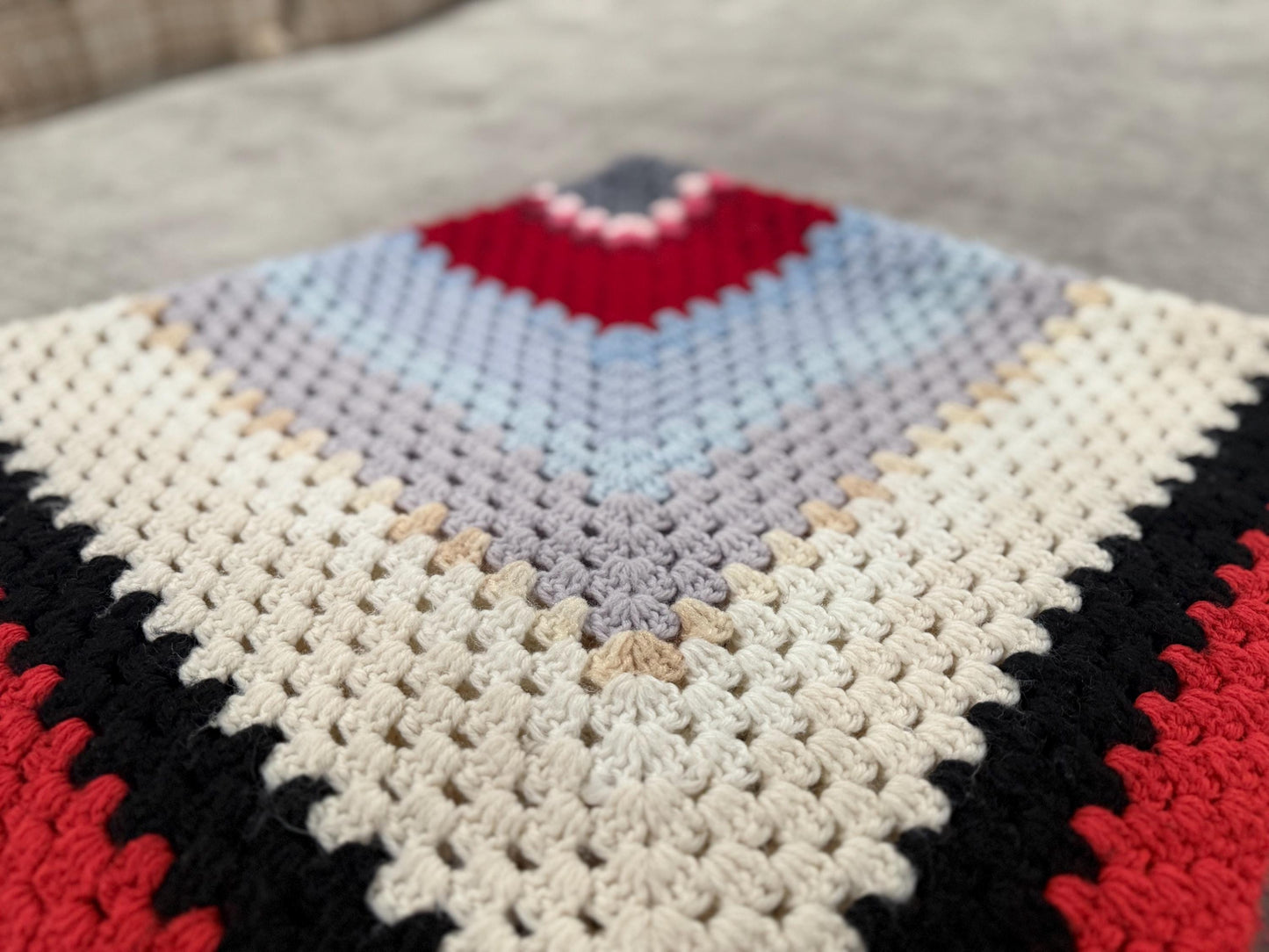 Handmade Crochet Afghan: Vibrant Winter Colors