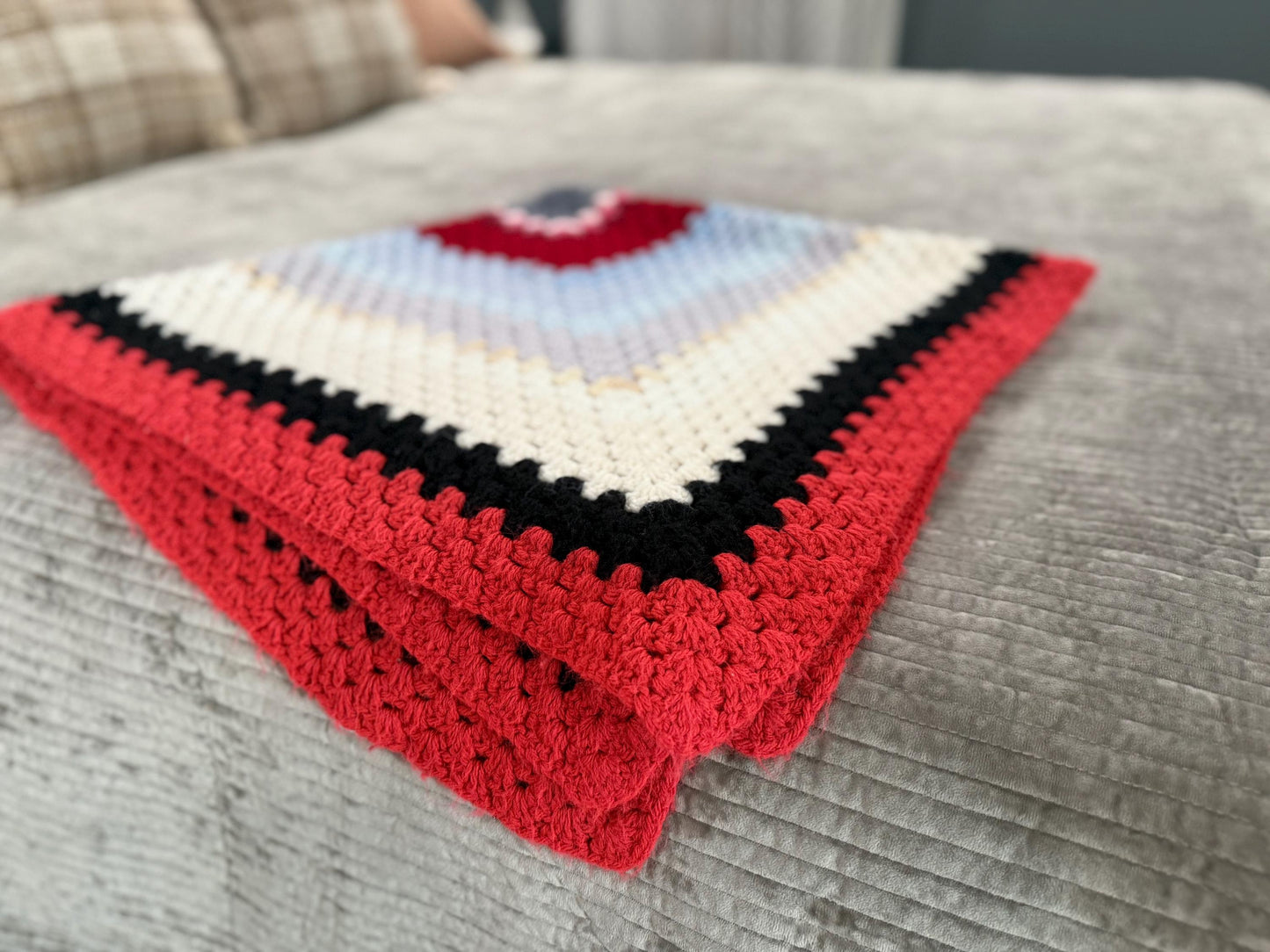 Handmade Crochet Afghan: Vibrant Winter Colors
